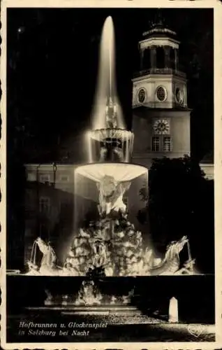 Ak Salzburg in Österreich, Hofbrunnen, Glockenspiel bei Nacht