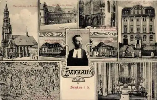 Ak Zwickau in Sachsen, Pastor Gocht, Pfarrhaus St. Marien, Marienkirche, Taubstummenheim