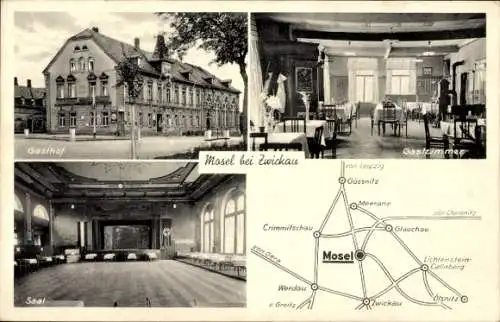 Ak Mosel Zwickau in Sachsen, Gasthof Mosel, Saal, Gastzimmer