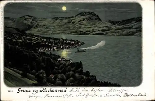 Mondschein Ak Beckenried Kt. Nidwalden Schweiz, Totalansicht