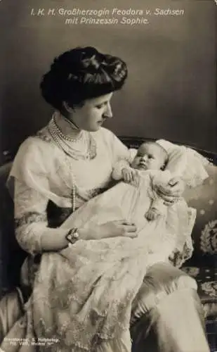 Ak Großherzogin Feodora von Sachsen Weimar Eisenach mit Prinzessin Sophie, Portrait