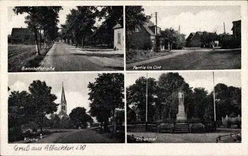 Ak Albachten Münster in Westfalen, Bahnhofstraße, Kirche, Ehrenmal