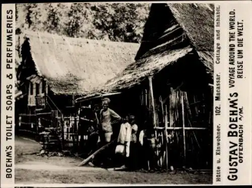 Foto Makassar Indonesien, Hütte und Einwohner, Reklame Boehm's Toilet Soap