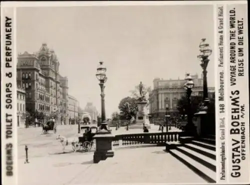 Foto Melbourne Australien, Parlamentsgebäude, Grand Hotel, Reklame Boehm's Toilet Soap