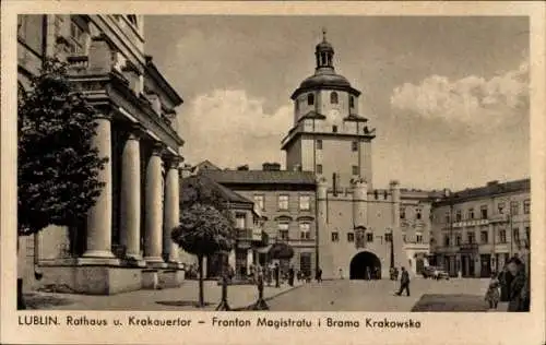 Ak Lublin Polen, Rathaus, Krakauertor