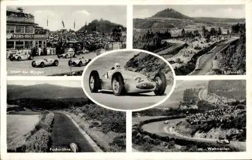 Ak Nürburg in der Eifel, Nürburgring, Start der Wagen, Wehrseifen, Karussell, Fuchsröhre