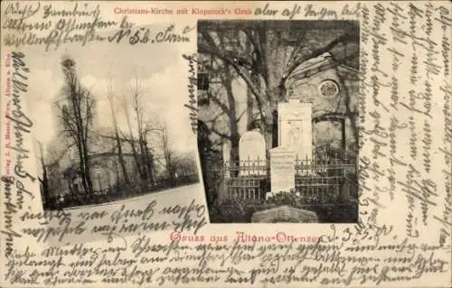 Ak Hamburg Altona Ottensen, Christians-Kirche, Klopstock's-Grab