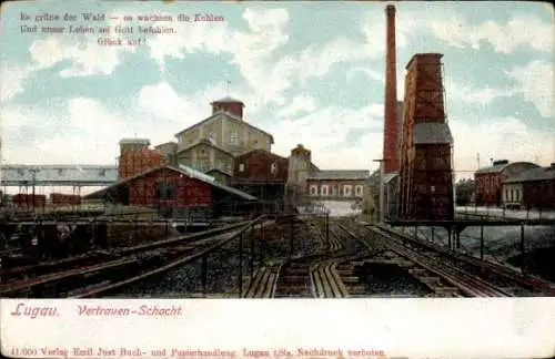 Ak Lugau im Erzgebirge, Vertrauen Schacht, Bahnschienen