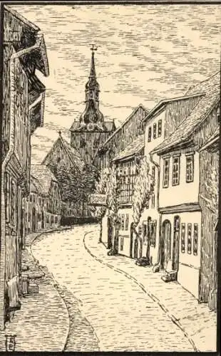 Künstler Ak Eisbein, E., Schwanebeck im Vorharz, Breitestraße, Petri-Kirche