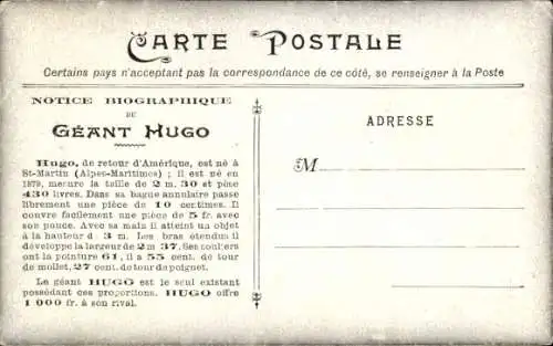 Ak Géant Hugo, Riese neben einem Liliputaner