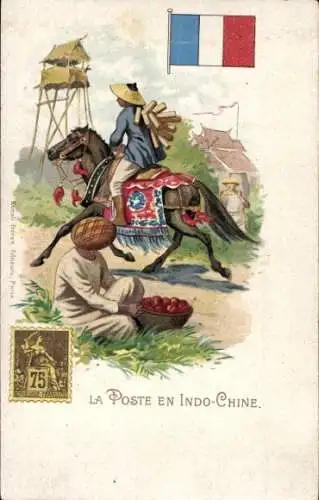 Briefmarken Litho La Poste en Indo-Chine, Vietnam, Post, Briefträger zu Pferde
