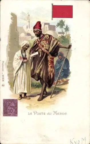 Briefmarken Litho Die Post in Marokko, Postbote, Araber, Maghreb