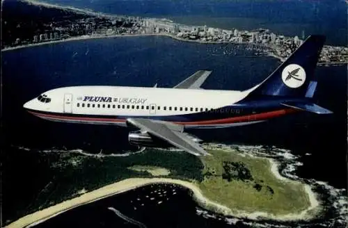 Ak Passagierflugzeug Pluna, Uruguay, Boeing 737-200