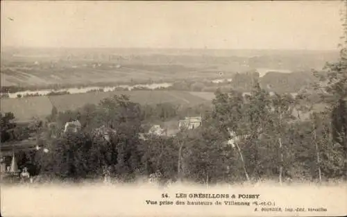 Ak Poissy Yvelines, Panorama, Les Gresillons, Vue prise des hauteurs de Villennes