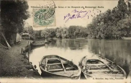 Ak Villennes sur Seine Yvelines, Die Seine, die Haine des Restaurants Bodin