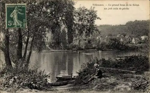 Ak Villennes sur Seine Yvelines, Großer Arm der Seine, ein schöner Angelplatz