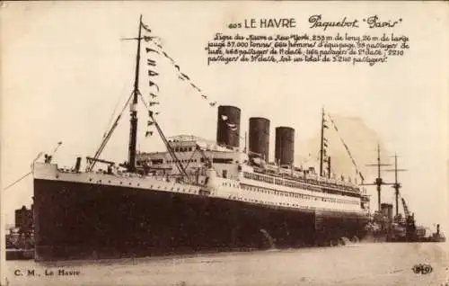 Ak Passagierschiff Paris, CGT