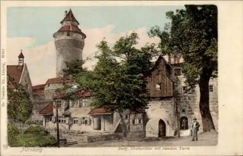 Ak Nürnberg in Mittelfranken, Burg, Vestnertor mit rundem Turm