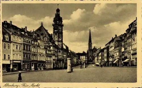 Ak Altenburg in Thüringen, Markt, Kirche, Geschäftshäuser, Litfaßsäule