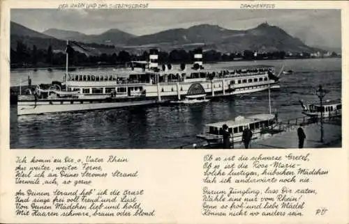 Gedicht Ak Königswinter Rhein, Blick auf einen Dampfer und den Drachenfels