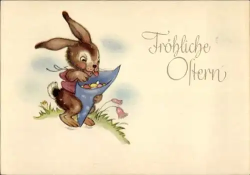 Ak Frohe Ostern, Osterhase, Papiertüte