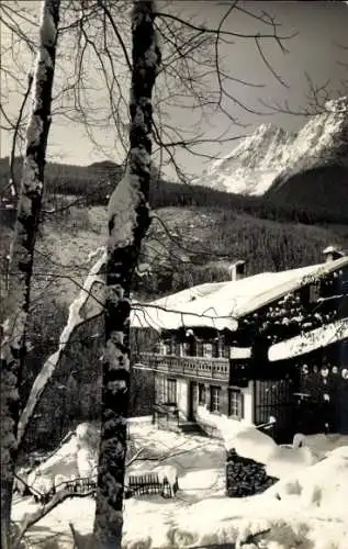 Ak Ramsau im Berchtesgadener Land Oberbayern, Hütte, Schnee