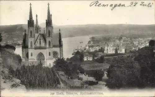 Ak Remagen am Rhein, Apollinariskirche, Panorama