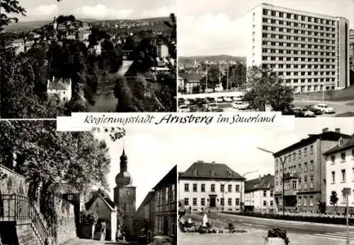 Ak Arnsberg im Sauerland Westfalen, Panorama, Hochhaus, Kirche, Mehrfamilienhäuser