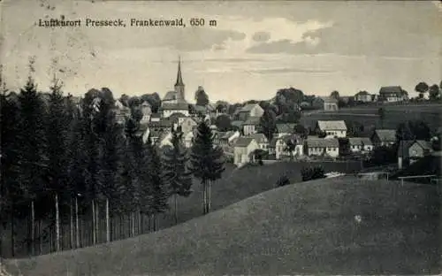 Ak Presseck in Oberfranken, Teilansicht, Kirchturm, Frankenwald