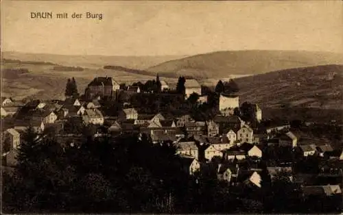 Ak Daun in der Eifel, Panorama, Burg