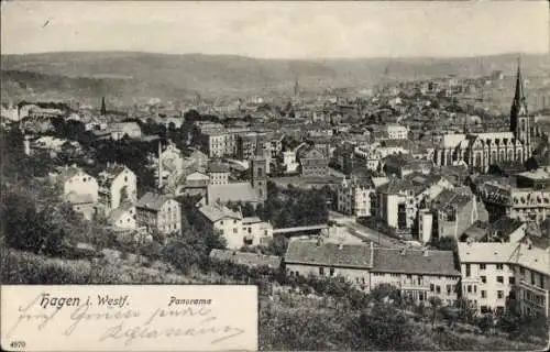 Ak Hagen in Westfalen, Panorama, Kirchturm