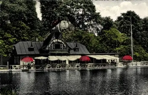 Ak Hof an der Saale Oberfranken Bayern, Eisteich, Cafe