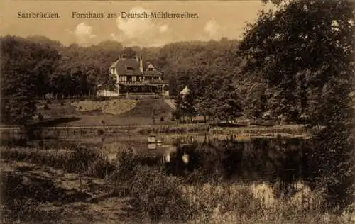 Ak Saarbrücken im Saarland, Forsthaus am Deutsch Mühlenweiher