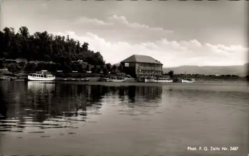 Ak Schwammenauel Heimbach in der Eifel, Restaurant Der Seehof, Blick vom See