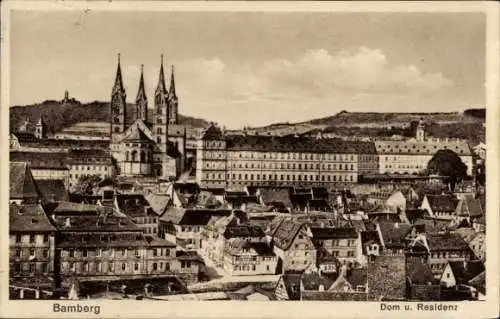 Ak Bamberg in Oberfranken, Teilansicht, Dom und Residenz