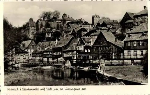 Ak Kronach in Oberfranken, Wassergasse, Blick zur Feste