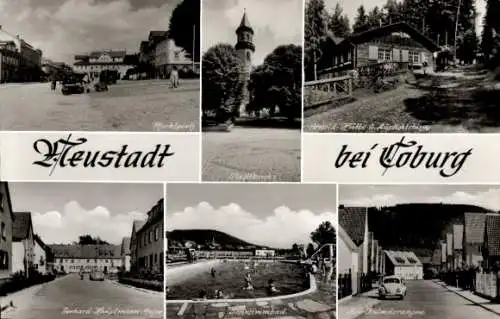 Ak Neustadt bei Coburg Oberfranken, Arnold Hütte, Aussichtsturm, Am Kalmusrangen, Stadtkirche, Markt