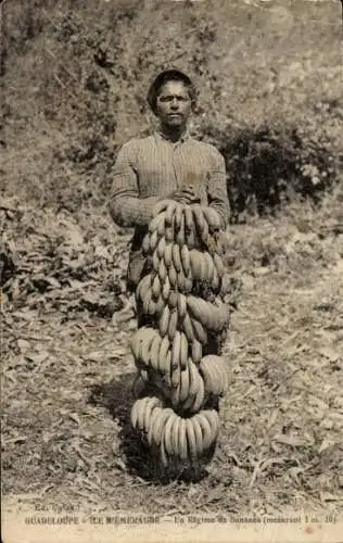 Ak Guadeloupe, Mann, Porträt, Bananen, Früchte