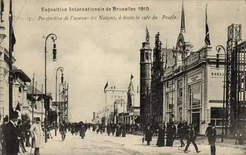 Ak Brüssel Brüssel, Ausstellung 1910, Avenue des Nations, rechts das Café du Peuple