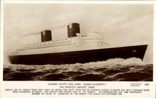 Ak Passagierdampfer Queen Elizabeth, Cunard White Star Line