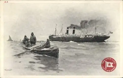 Künstler Ak Dampfer, Red Star Line, Ruderboot