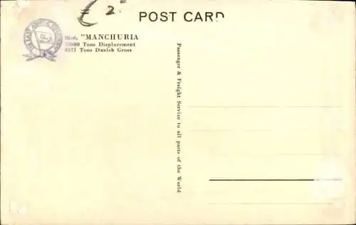 Ak Dampfer M.S. Manchuria, Ost Asiatische Kompanie Kopenhagen