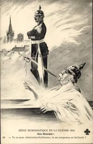 Ak Kaiser Wilhelm II., Karikatur, Bismarck steigt aus seinem Sarg