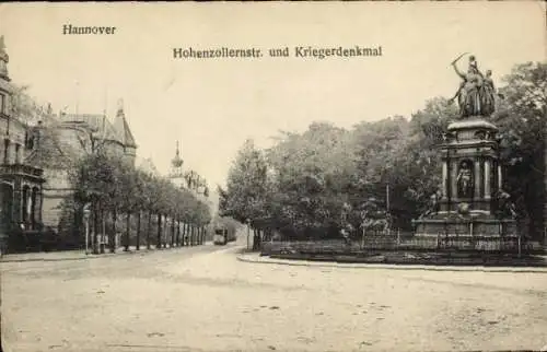 Ak Hannover in Niedersachsen, Hohenzollernstr. und Kriegerdenkmal