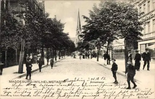 Ak Wilhelmstadt Magdeburg an der Elbe, Annastraße, Kirche, Kinder