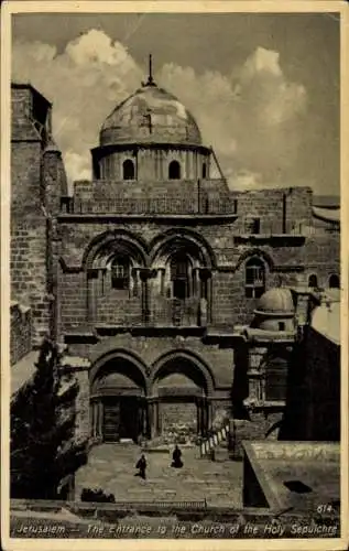 Ak Jerusalem Israel, der Eingang zur Grabeskirche