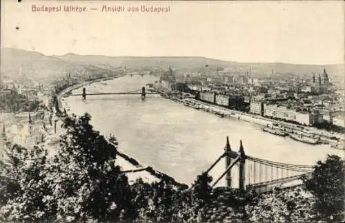 Ak Budapest Ungarn, Panorama, Brücken