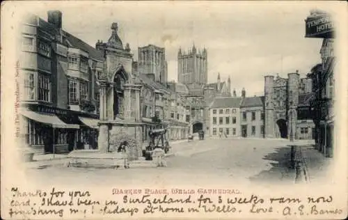 Ak Wells Somerset England, Marktplatz und Kathedrale