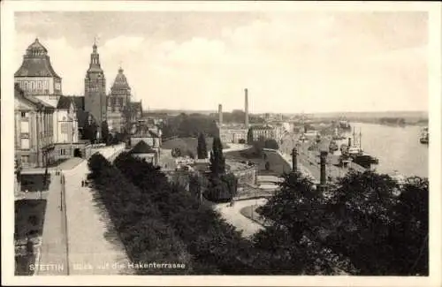 Ak Szczecin Stettin Pommern, Hakenterrasse, Hafen