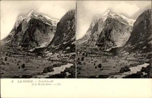 Stereo Ak Grindelwald Kanton Bern, Panorama, Wetterhorn